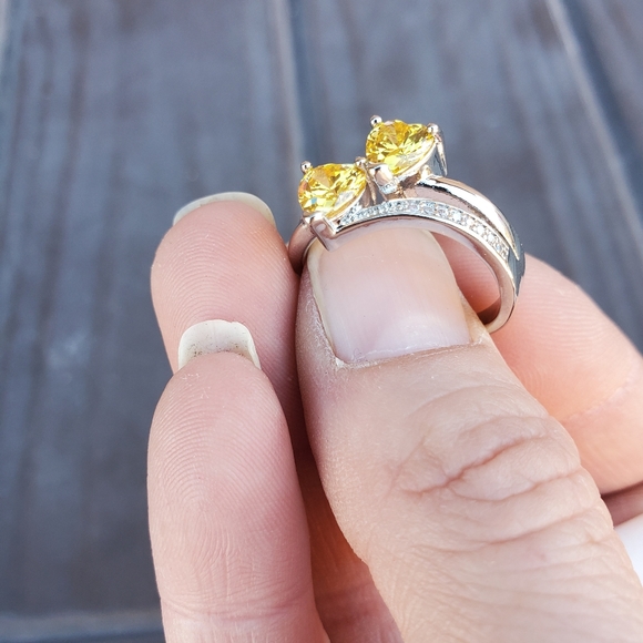 New Double Heart Shaped Citrine Silver Ring. - Picture 5 of 6